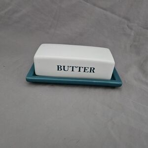 Teal and White Butter Dish By Main Stay